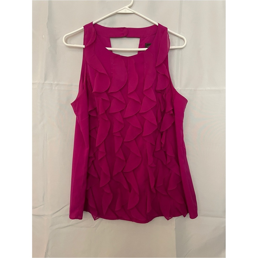Sleeveless Ruffle Front Tank Top Blouse in Fuchsia